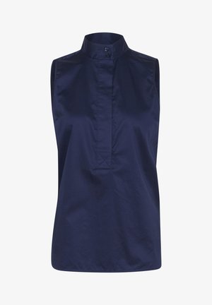 Námořnická bezrukávová blůza s mandarinovým límcem, přední légou s knoflíky a hladkým, lehkým materiálem. Obsahuje rovný lem.