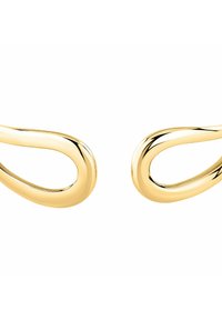 Orecchini in tonalità oro con un design liscio e scultoreo. Ogni orecchino presenta una forma fluida e ad anello con superfici lucide.