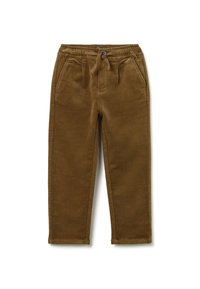 Braune Cordhosen mit elastischem Bund, Kordelzug-Akzent und Seitentaschen. Strukturiertes Gewebe mit geradem Bein Design.