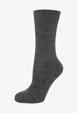 Calzino grigio in misto lana con design a coste, suola imbottita, punta rinforzata e chiusura della punta senza cuciture, con interni in spugna per il comfort.