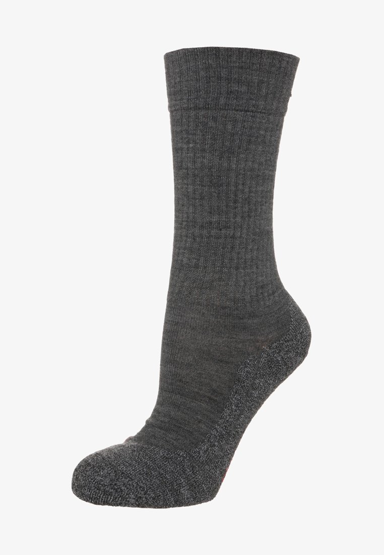 Calcetín de mezcla de lana gris con diseño acanalado, suela acolchada, puntera reforzada y cierre de puntera sin costuras, que presenta un interior de toalla para mayor comodidad.