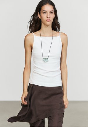 Massimo Dutti, COTTON BLEND SPAGHETTI STRAP TOP - Top - white