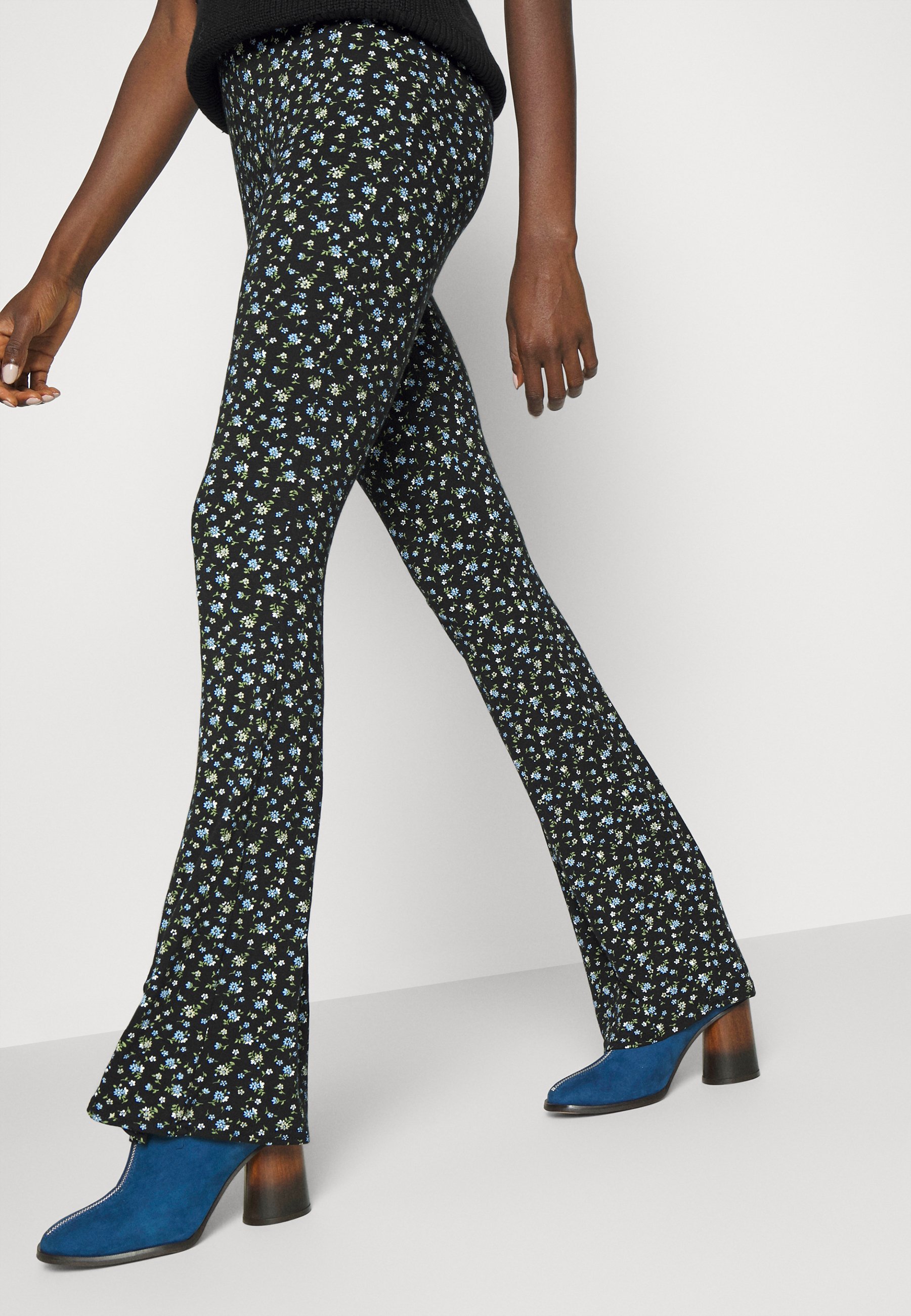 Missguided Tall DITSY PRINT CROSS WAISTBAND FLARE - Broek - black/zwart -  Zalando.nl