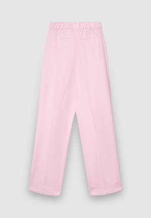 Pantaloni rosa chiaro con vita elastica, design a gamba larga e dettaglio di pieghe sottili. Tessuto liscio e orlo risvoltato alle caviglie.