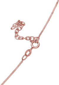 Rose gold kædedyse med indviklede led og en lobster clasp, der har en glat, poleret finish og en delikat tekstur.