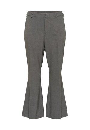 Grijze flared broeken van textuurstof, met een middelhoge taille, twee frontzakken en een rits met knoopsluiting.