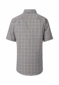 Kurzarmhemd im karierten Muster mit Blau-, Gelb- und Weißtönen. Hergestellt aus leichtem Stoff mit klassischem Kragen.