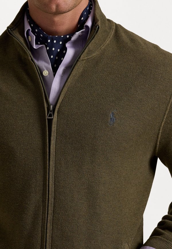 MESH KNIT COTTON FULL ZIP SWEATER - Cardigan - cargo olive heather4