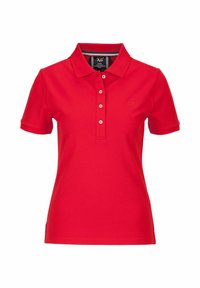 Rode poloshirt met korte mouwen, knopenlijst en geborduurd logo. Gemaakt van zachte, ademende stof met een klassiek kraagontwerp.