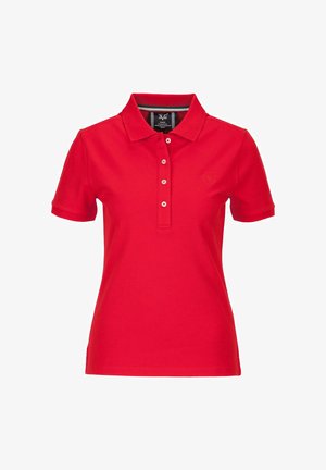 Rode poloshirt met korte mouwen, knopenlijst en geborduurd logo. Gemaakt van zachte, ademende stof met een klassiek kraagontwerp.