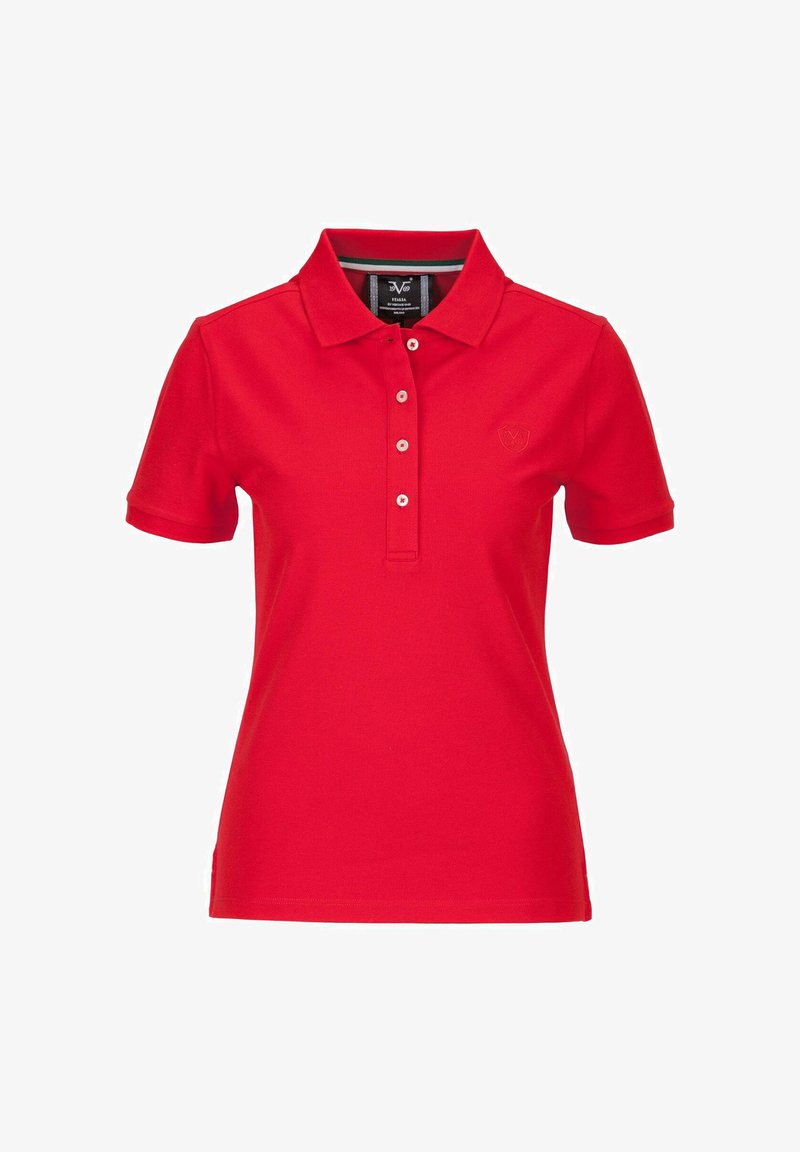 Rode poloshirt met korte mouwen, knopenlijst en geborduurd logo. Gemaakt van zachte, ademende stof met een klassiek kraagontwerp.