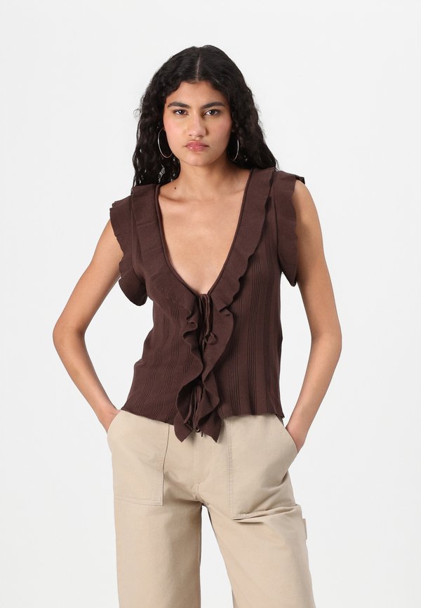 ONLNELLY  V NECK STRING CARDIGAN  - Top - chocolate martini3