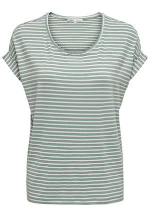 Lichtgroene gestreepte T-shirt met een ronde hals en korte opgerolde mouwen, gemaakt van zachte rekbare stof.