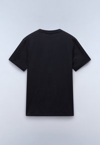 Sort bomulds T-shirt, korte ærmer, rund hals, ensfarvet design, blød tekstur, udekoreret bagside, standard pasform uden udsmykninger.