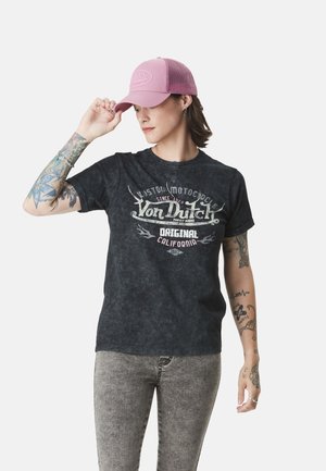 COL ROND ACID WASH ET PRINT DEVANT COMPO - T-shirt imprimé - gris