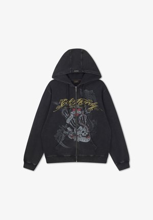 Ed Hardy, MENS STORMING NEW YORK WASHED RELAXED ZIP THRU HOODIE - Sweater met rits - black
