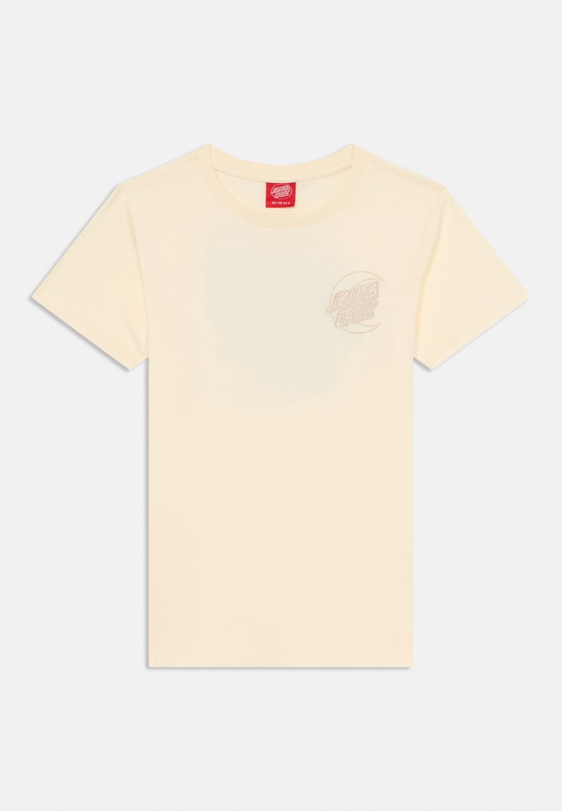 Gaiši dzeltena kokvilnas t-krekls ar apaļu kakla izgriezumu un īsām piedurknēm. Uz krūtīm redzams smalks izšūts "Santa Cruz" logo.