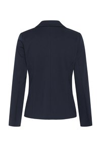 Veste blazer femme bleu marine foncé vue de dos avec manches longues et couture centrale simple.