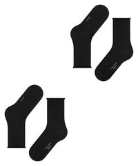 Black cotton socks feature a ribbed cuff and a smooth texture. The design includes a left and right sock with embossed brand name.