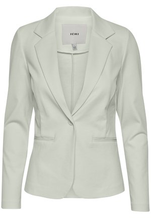Lichtgrijze fitted blazer met een notched lapel, lange mouwen, twee voorzakken en een knopenluiting met één knop. Zachte stoftextuur.