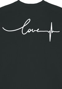 Felpa nera con testo bianco in corsivo "love" abbinato a una grafica di linea del battito cardiaco sul retro. Tessuto morbido.