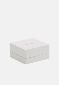 White, square paper box with a smooth finish, featuring gold lettering "LIU JO" on the top and a two-part structure.