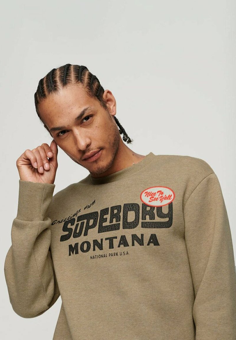 Superdry TRAVEL POSTCARD GRAPHIC CREW - Sweatshirt - tan brown fleck  marl/beige - ZALANDO.FR