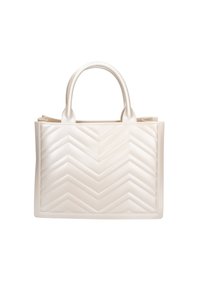 Borsa a spalla color crema con un motivo a zigzag trapuntato, manici robusti e design rettangolare strutturato. Realizzata in materiale sintetico liscio.