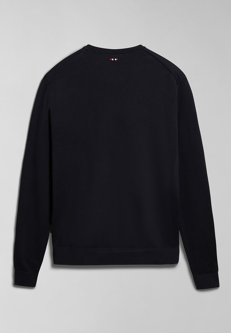 Felpa nera a maniche lunghe con collo a giro, caratterizzata da polsini e orlo a costine, texture in soffice pile e un piccolo logo nei pressi del collo.