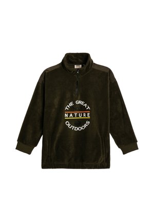 HALF ZIPPER DETAIL STAND-UP NECK POCKETS PRINTED BRUSHED INTERIOR - Suéter de forro polar - khaki
