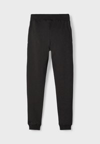 Schwarze Jogginghose aus weichem Baumwollmix, mit elastischem Bund, engen Bündchen und einer einfachen, glatten Textur. Keine sichtbaren Taschen.