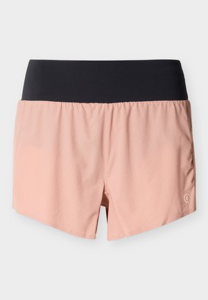 Pantalones cortos deportivos de color rosa pálido con una cinturilla elástica negra. Cuentan con una tela suave y ligera y aberturas laterales para una mayor movilidad.