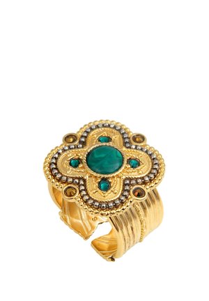 POSITANO ADJUSTABLE WITH MALACHITE EFFECT CABOCHON AND CRYSTALS - Bague - green