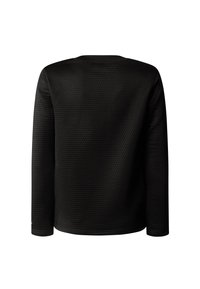 Čierny dlhý rukáv z textúrovaného materiálu s jemným vzorom, so zaobleným výstrihom a zašitými lemy pre odolnosť.