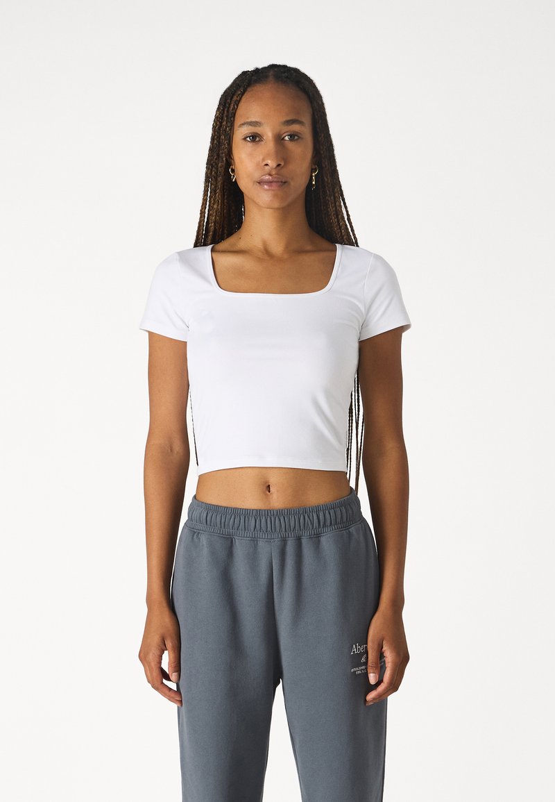 Hollister Co. SEAMLESS DOUBLE SQUARE - Základné tričko - bright white