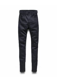 Tmavě modré denimové džíny s rovným střihem, pěti kapsami a zapínáním na knoflík. Mají hladkou texturu a minimální švy.