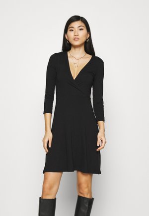 Quarter sleeves wrap mini dress - Žerzejové šaty - black