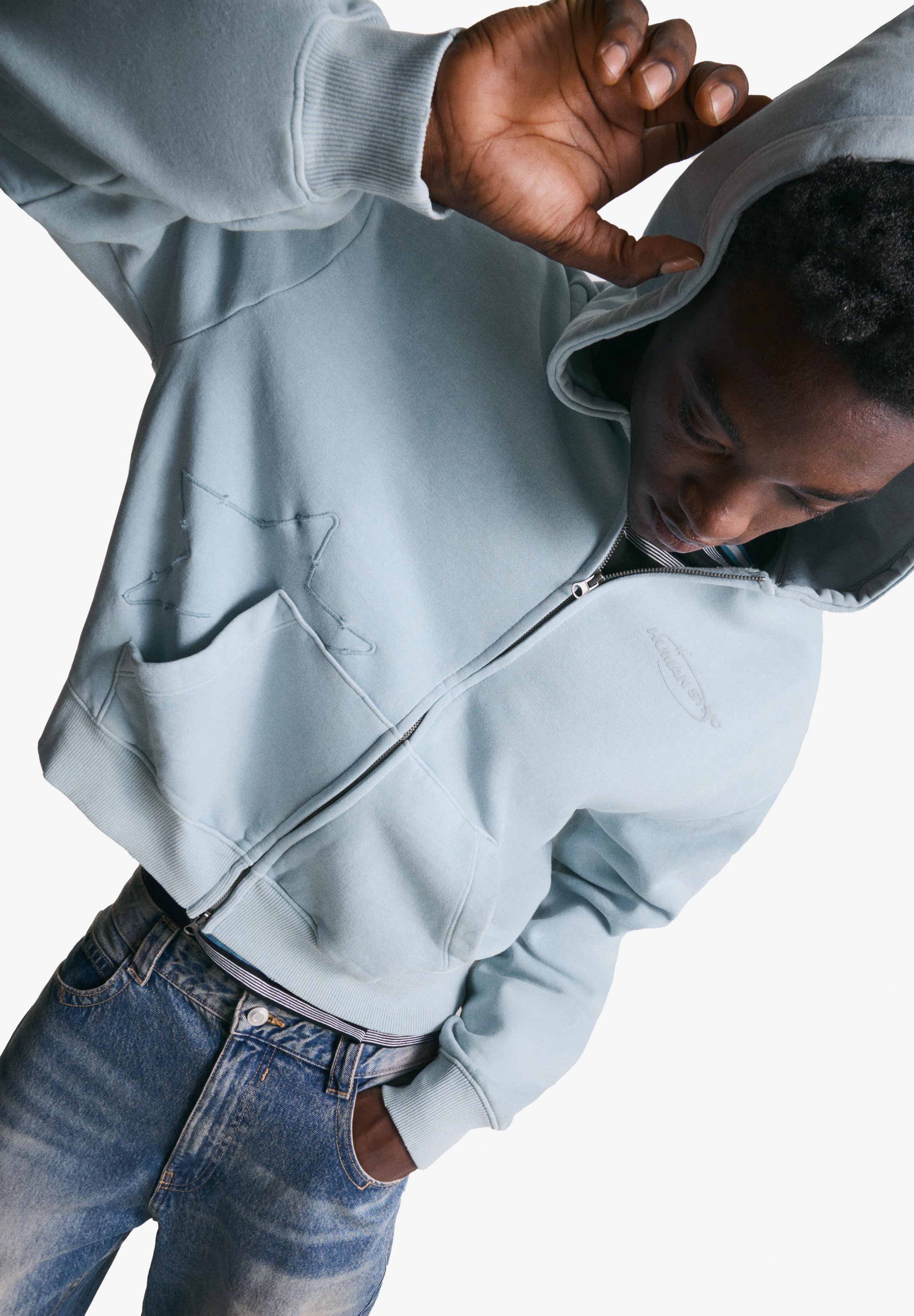 Bershka CROPPED - Zip-up sweatshirt - light blue - Zalando