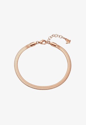 Armband aus Roségold mit flachen, ineinandergreifenden Gliedern und Karabinerverschluss mit verstellbarer Verlängerungskette.