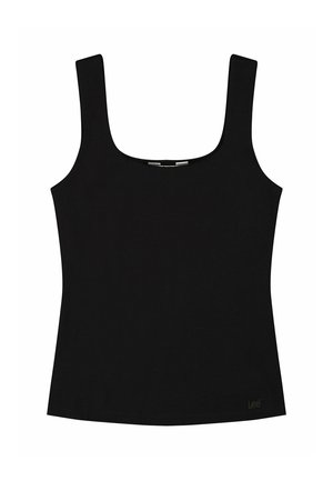 Débardeur noir sans manches avec larges bretelles et encolure carrée, orné du petit logo "Lee" sur le bas à gauche.