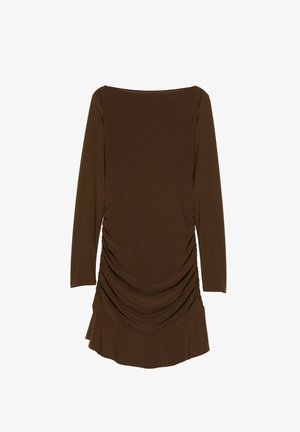 PULL&BEAR, LONG SLEEVE GATHERED - SHORT DRESS - Robe en jersey - brown