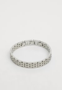 Metallarmband mit einem eleganten Design, das aus verbundenen ovalen Gliedern in polierter silberner Optik besteht. Glatte Oberfläche mit einem modernen, minimalistischen Look.