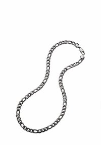 Hõbedase värviga metallist kettkaelakee, millel on lingid ja sile, poleeritud pind ning klambri sulgemine.