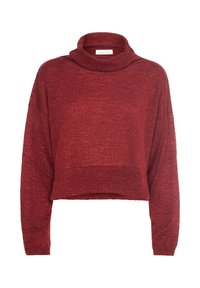Maglione a collo alto in maroon, lavorato a maglia, con vestibilità rilassata e spalle basse. Presenta una lunghezza cropped e una texture morbida.
