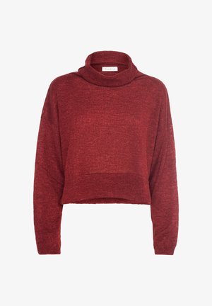 Maglione a collo alto in maroon, lavorato a maglia, con vestibilità rilassata e spalle basse. Presenta una lunghezza cropped e una texture morbida.