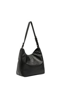 Czarna skórzana torba na ramię o miękkim, zdefiniowanym kształcie, z jednym regulowanym paskiem oraz widocznymi detalami w szwie.