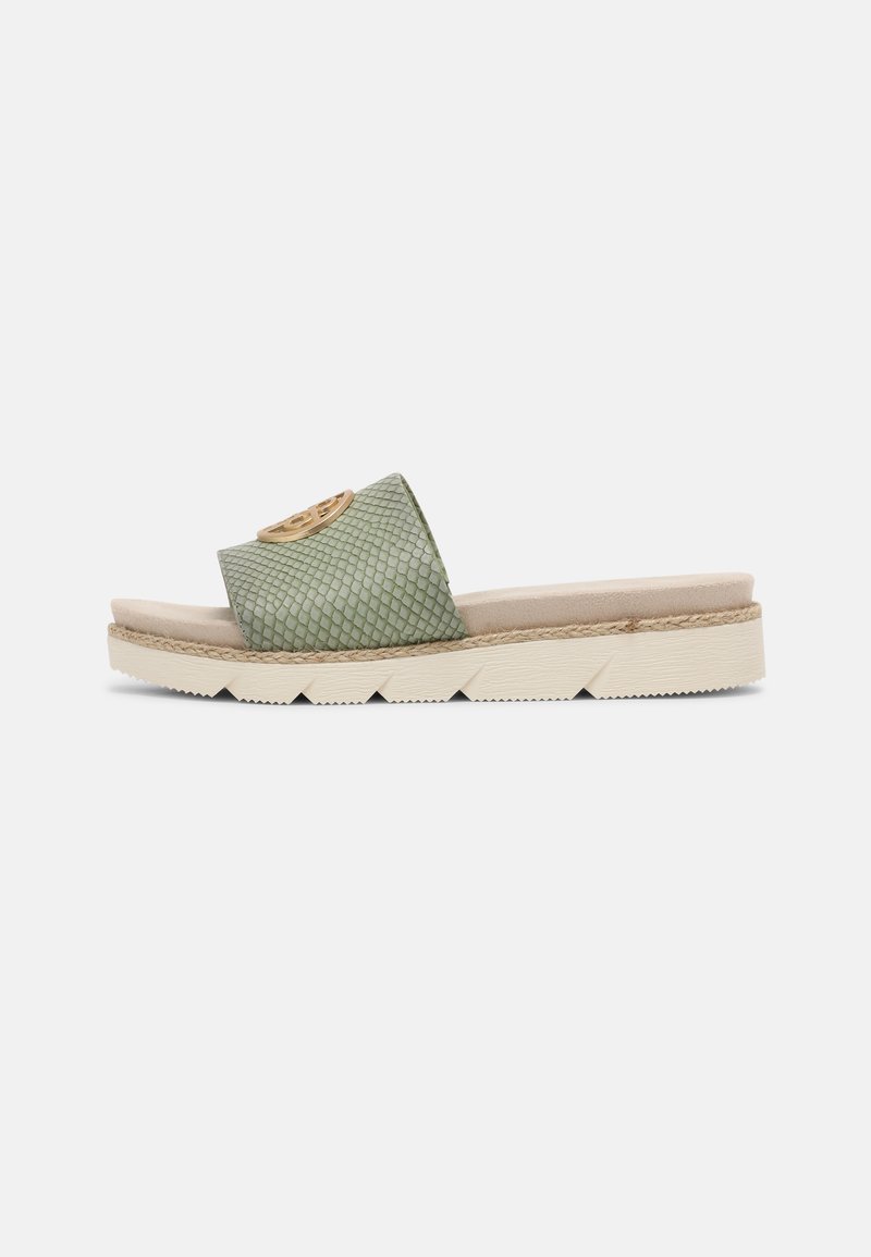 Damen Flache Pantoletten | Bugatti KIKO Pantolette flach light green/reptile/hellgrün - LM35708 Damen Flache Pantoletten | Bugatti KIKO Pantolette flach light green/reptile/hellgrün - LM35708