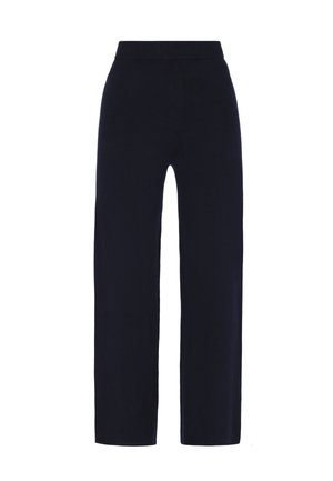 Marinefarbene weite Hosen mit glatter Textur, elastischem Bund und ohne sichtbare Muster oder Beschläge. Geeignet für Freizeitkleidung.