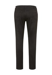 Sorte denimbukser med slim fit, der har to baglommer, pæne syninger og en glat tekstur. Minimalistisk design.