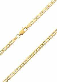 Złoty naszyjnik z łańcuszkiem składającym się z owalnych ogniw i zapięcia typu homar. Gładka tekstura z lśniącym wykończeniem, odpowiedni na różne okazje.